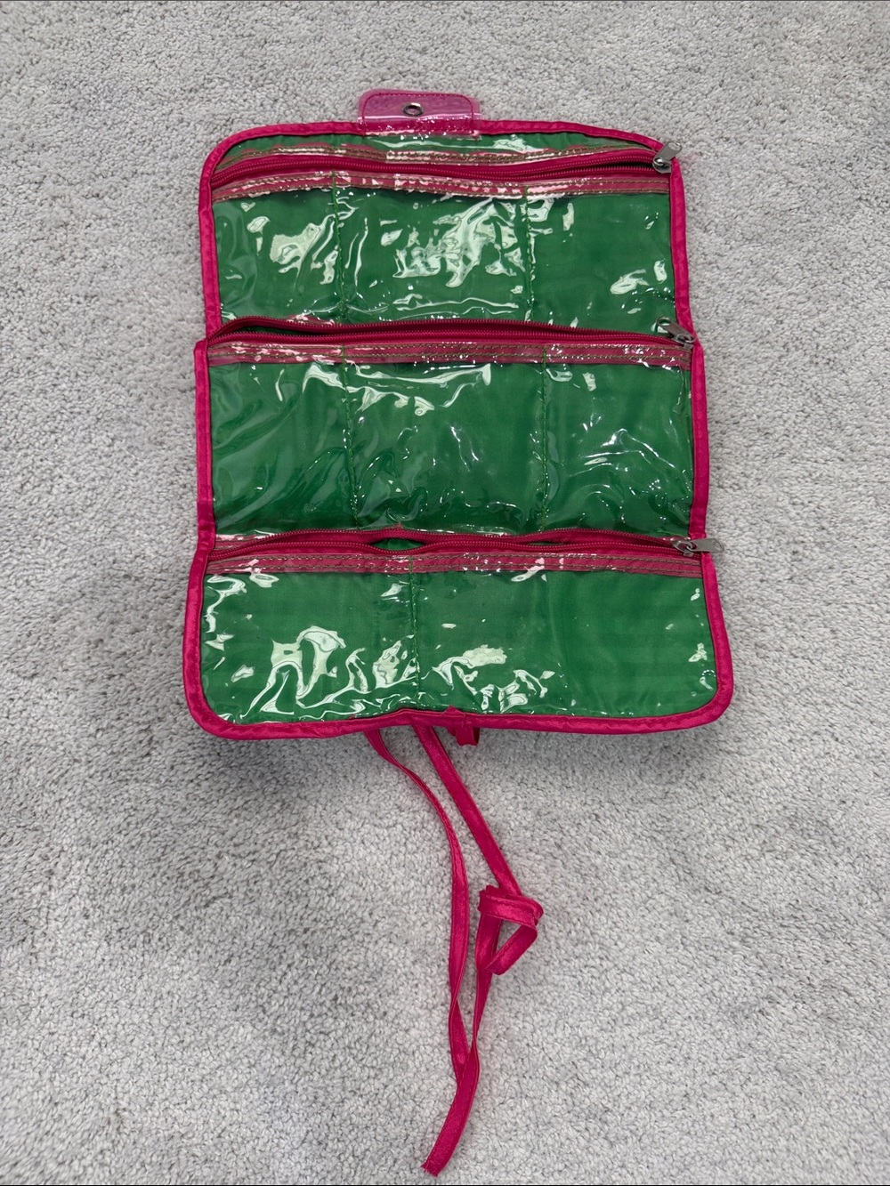Women’s Hanging Travel Organizer Bag - Green with Pink Trim